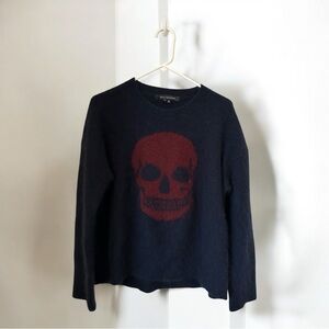 360CASHMERE Natalie Skull Sweater in Navy & Port Skill Size Small